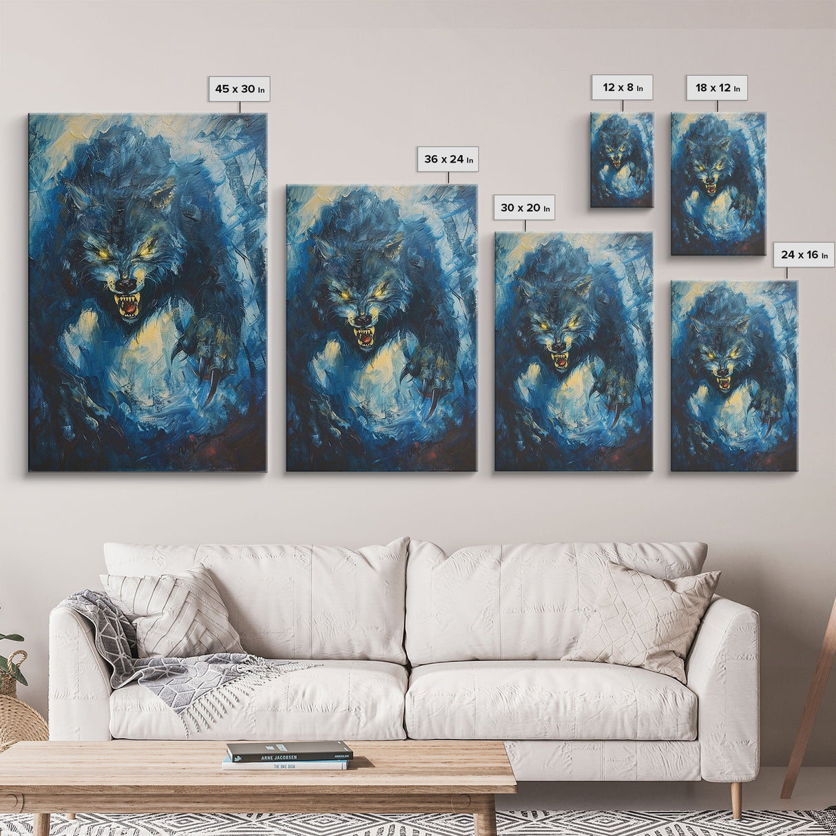 Ferocious Werewolf Growling in Forest | Halloween Wall Art | Spooky Home Decor | Creepy Werewolf Howling Painting | Framed Canvas Print