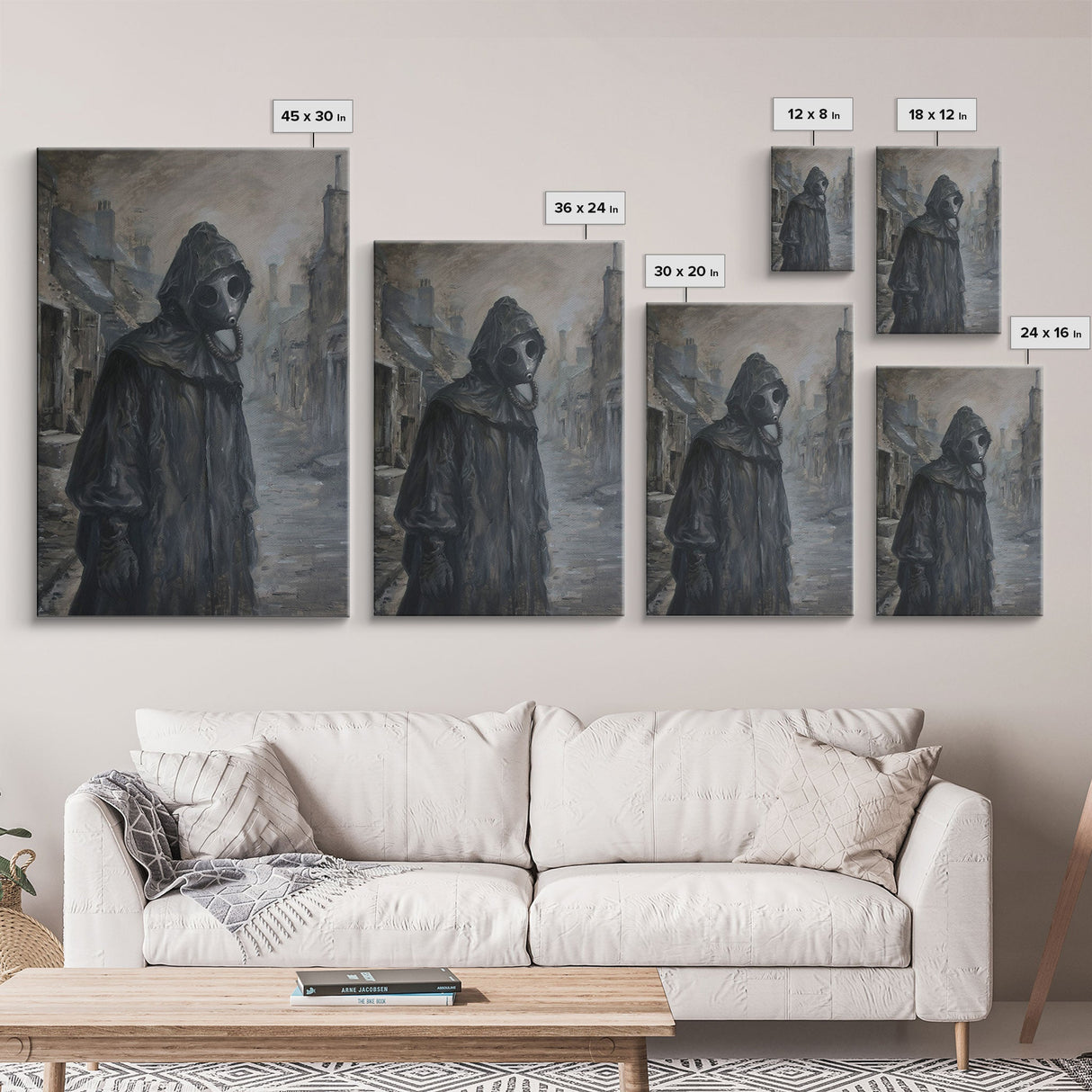 Plague Doctor in Abandoned Town | Halloween Wall Art | Spooky Home Decor | Creepy Plague Doctor Painting | Framed Canvas Print