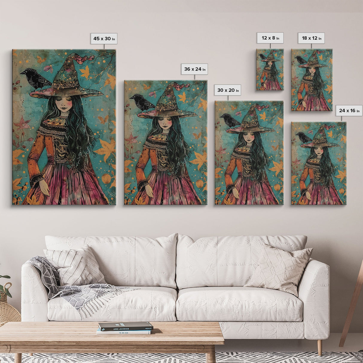 Enchanting Witch with Raven - Halloween Wall Decor - Spooky Home Art Print - Halloween Gift for Witch Lovers - Creepy Art Halloween Decor