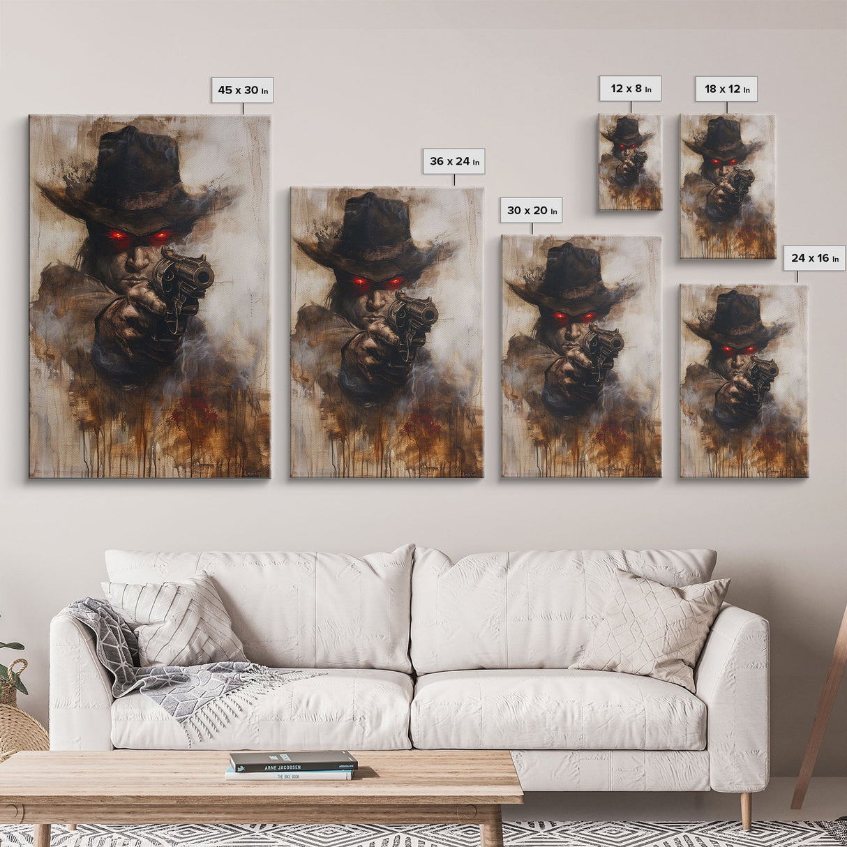 Haunting Cowboy with Red Eyes - Halloween Art, Gothic Art, Spooky Decor, Dark Wild West Art, Menacing Portrait, Framed Canvas Print