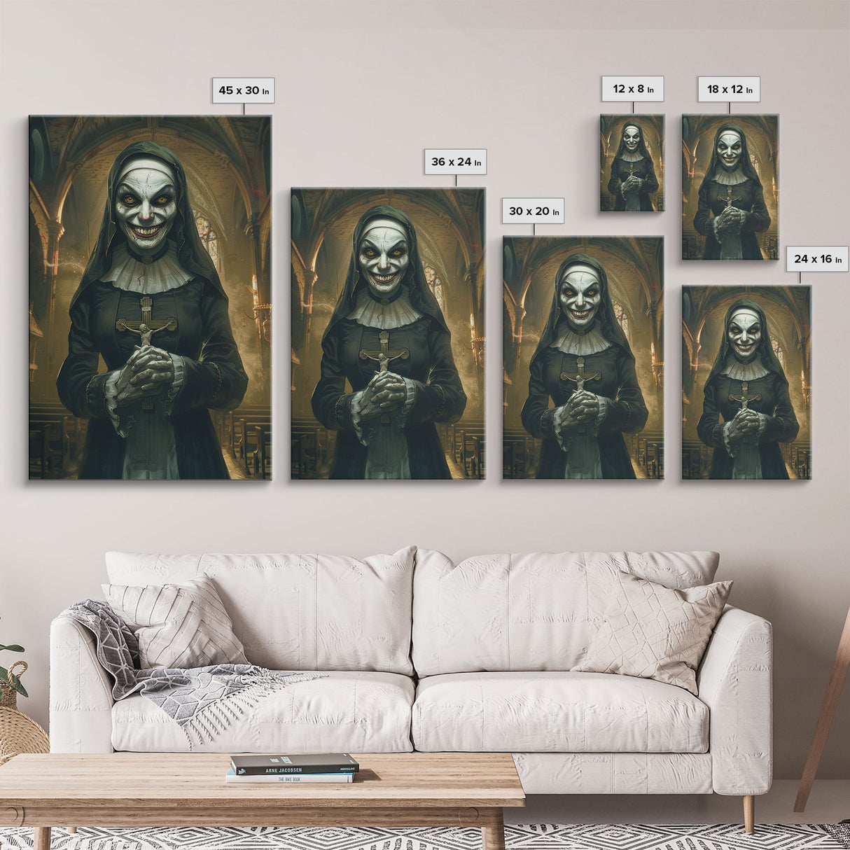 Creepy Nun Canvas Print - Halloween Art, Scary Art, Spooky Home Decor, Creepy Portrait, Gothic Wall Art, Halloween Decor Framed Canvas Print