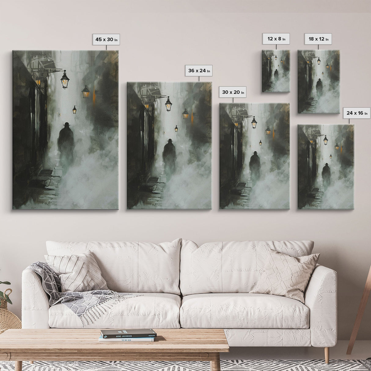 Mysterious Shadow in Fog, Halloween Art Print, Spooky Home Decor, Framed Canvas Print, Creepy Art, Halloween Wall Decor, Seasonal Wall Art