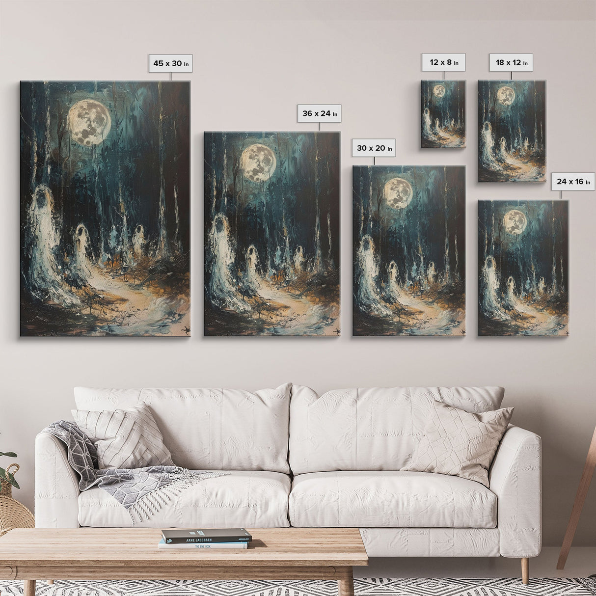 Ghostly Figures in Forest, Halloween Art Print, Spooky Home Decor, Framed Canvas Print, Creepy Art, Halloween Wall Decor, Seasonal Wall Art