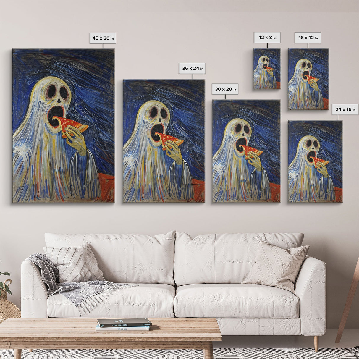 Spooky Ghost Eatin a Pizza, YUM! Funny Halloween Art