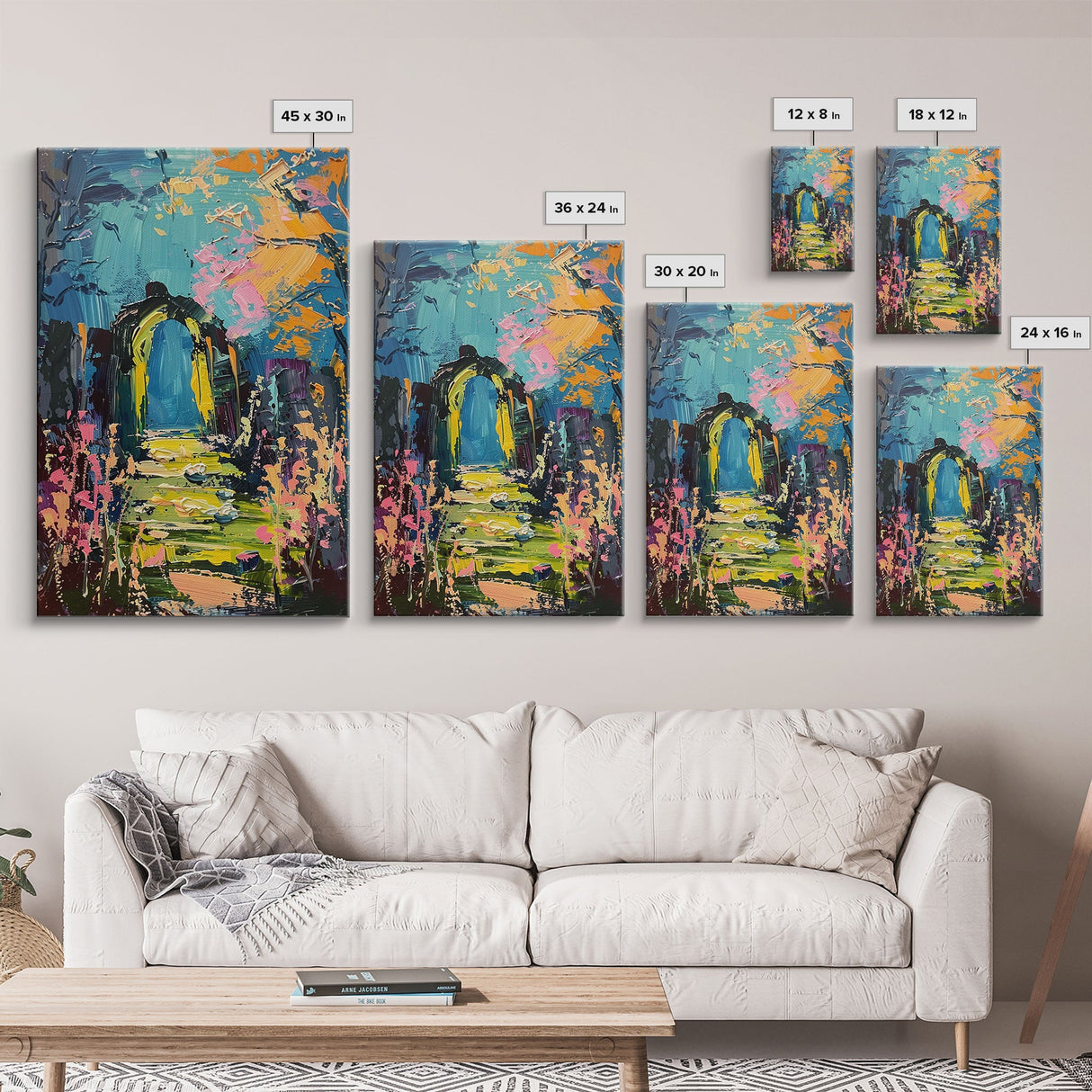 Enchanted Path Framed Canvas Print, Halloween Art, Spooky Garden, Haunted Walkway, Fall Decor Gothic Decor, Ghostly Archway, Eerie Landscape