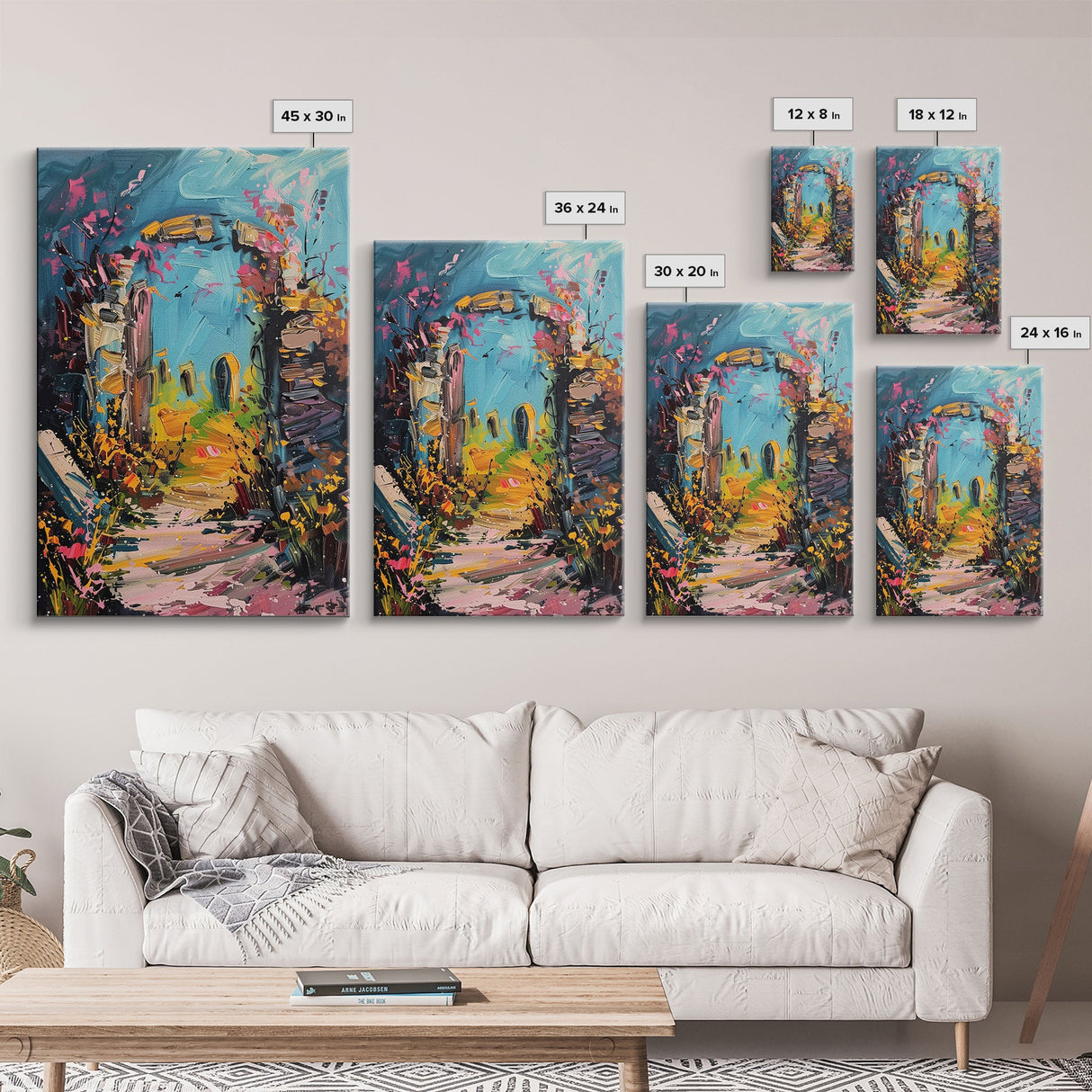 Ruined Archway Framed Canvas Print, Halloween Art, Haunted Garden, Spooky Ruins, Eerie Pathway, Fall Decor, Gothic Wall Art, Haunted Decor