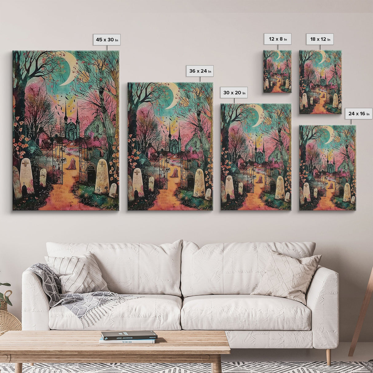 Creepy Moonlit Trees Framed Canvas Print, Haunted Forest Art, Halloween Night Scene, Eerie Woods Decor, Spooky Artwork, Framed Canvas Print