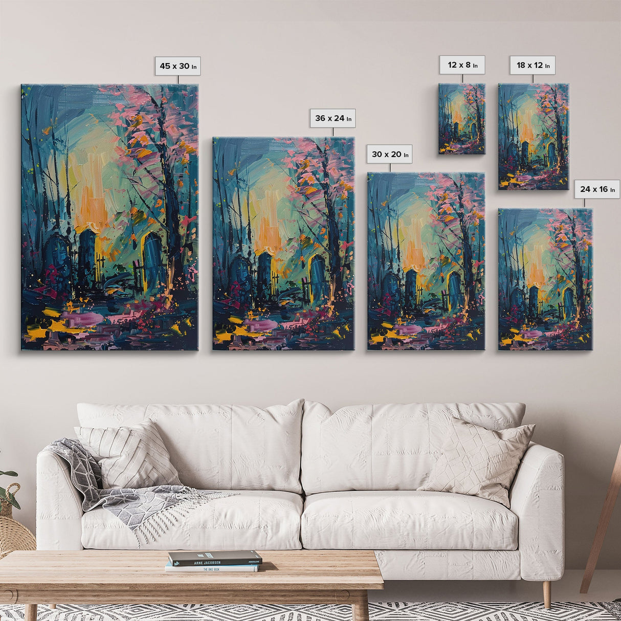 Haunted Forest Graveyard Framed Canvas Print, Spooky Cemetery Art, Halloween, Eerie Graveyard Decor, Gothic Artwork, Framed Canvas Print