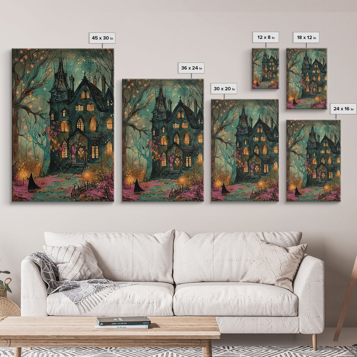 Haunted Mansion On Halloween, Framed Canvas Print, Spooky Vibes Wall Art