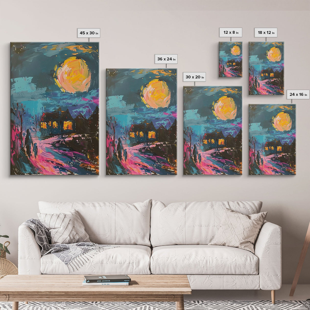 Spooky Village Framed Canvas Print, Halloween Wall Art, Haunted House Art, Gothic Night Decor, Spooky Moonlight, Halloween Home Decor