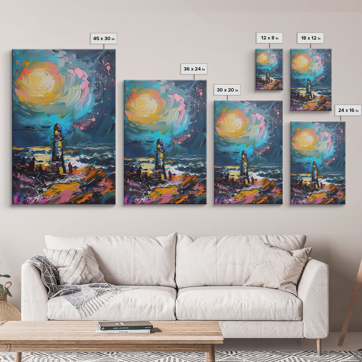 Moonlit Lighthouse Framed Canvas Print, Halloween Wall Art, Haunted Lighthouse Art, Spooky Night Decor Ocean Horror Art Halloween Home Decor