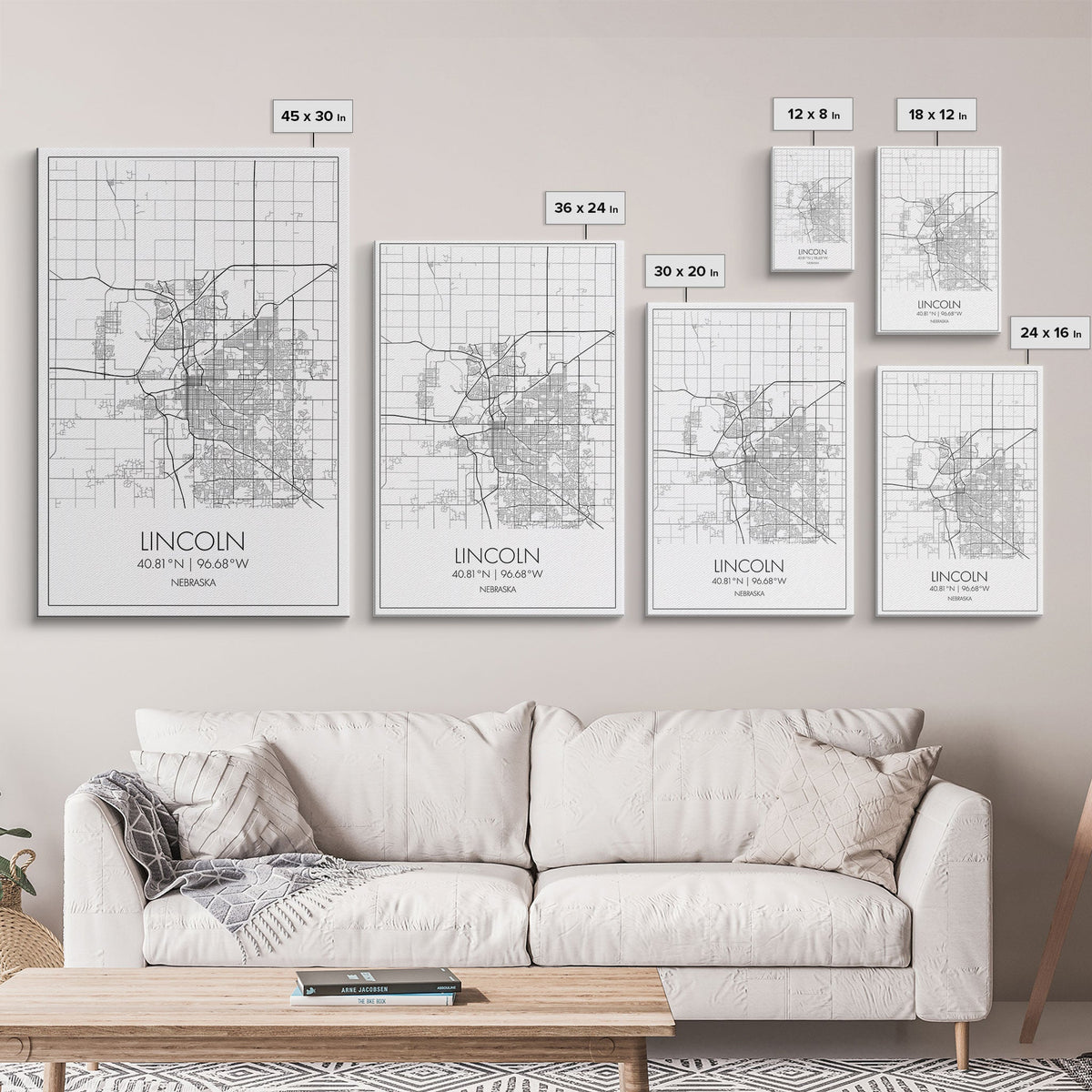 Lincoln Street Map, Nebraska Map, City Map Art, Modern Wall Art, Wall Art, Canvas Print, Travel Wall Decor, Black And White Art, Wife Gift