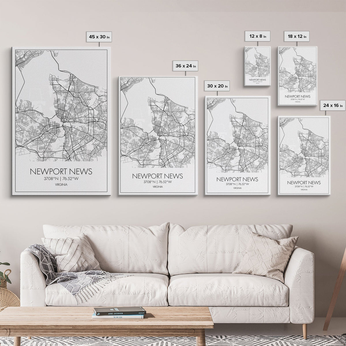 Newport News Street Map, Virginia Map, City Map Art, Modern Art, Wall Art, Canvas Print, Home Wall Décor, Girl Graduation Gift, Travel Art