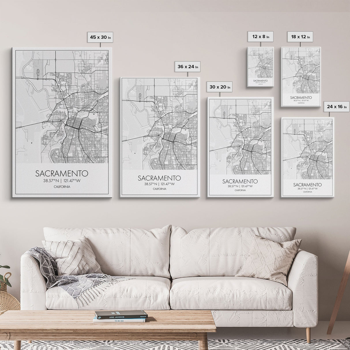 Sacramento Street Map, California Map, City Map Art, Minimalist Art, Wall Art, Canvas Print, Girls Room Art, Gift For Women, Travel Décor