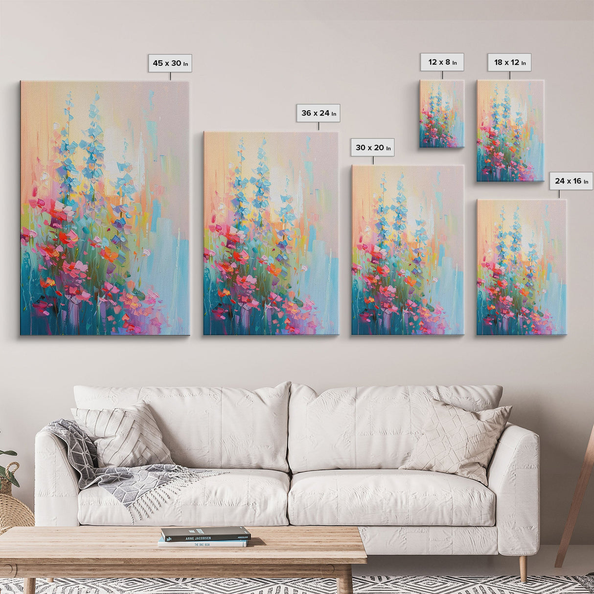Delicate Blossoms in Springtime - Framed Canvas Print, Elegant Living Room Art, Soft Bedroom Decor, Pastel Flower Art, Wall Art