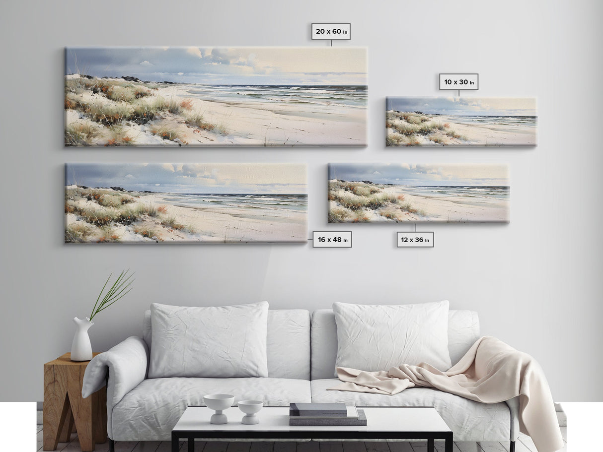 Panoramic Ocean Beach canvas prints Sea landscape Nautical photo Coastal Framed Art Sea wave canvas Extra large wall art Ready to hang