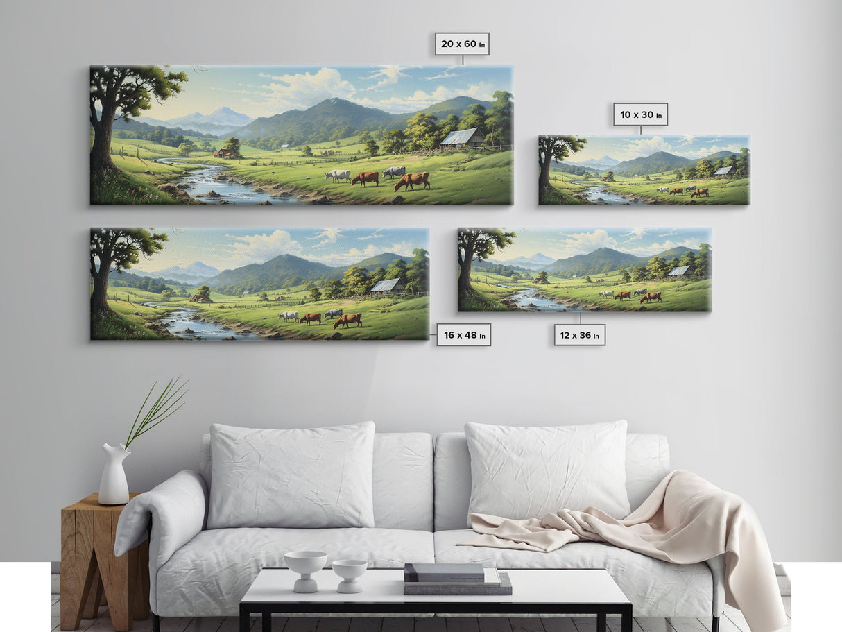 Farmhouse Field Landscape Oil Painting Large Wall Art Canvas Print, Framed Canvas Nature Wall Decor, Rustic Country Landscape Living Room