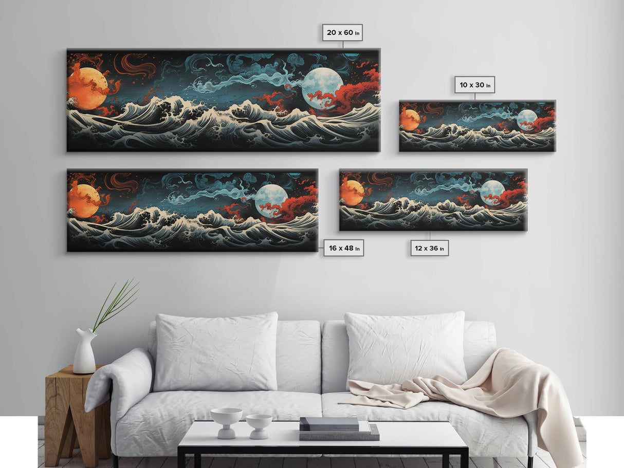Hokusai Inspired Wall Art, Framed Canvas Print, Japanese Inspired Wall Art, Gift For Him, Minimalist Art, Wall Decor
