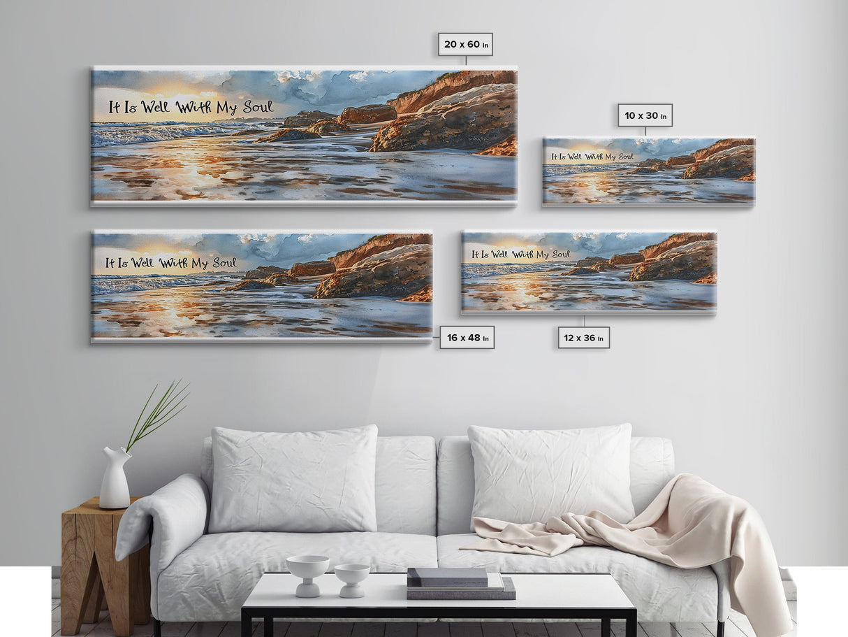 It Is Well With My Soul Beach & Coastal Canvas Wall Art, Christian Wall Art, Coastal Beach Painting, Farmhouse Beach Coastal Wall Art