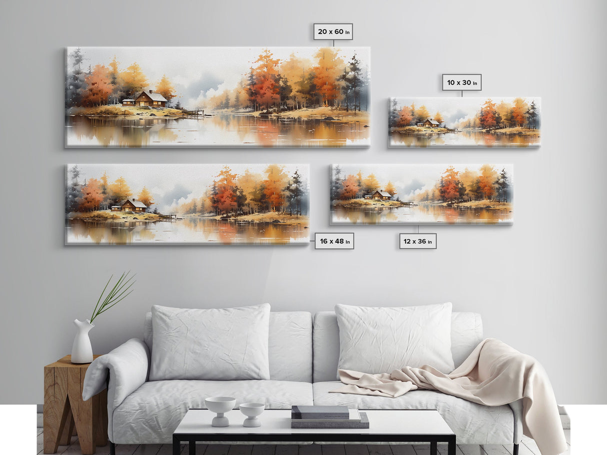 Autumn On The Lake - Watercolor Painting | Peaceful Wilderness Landscape Canvas Print | Modern Country Decor and Nature Lovers