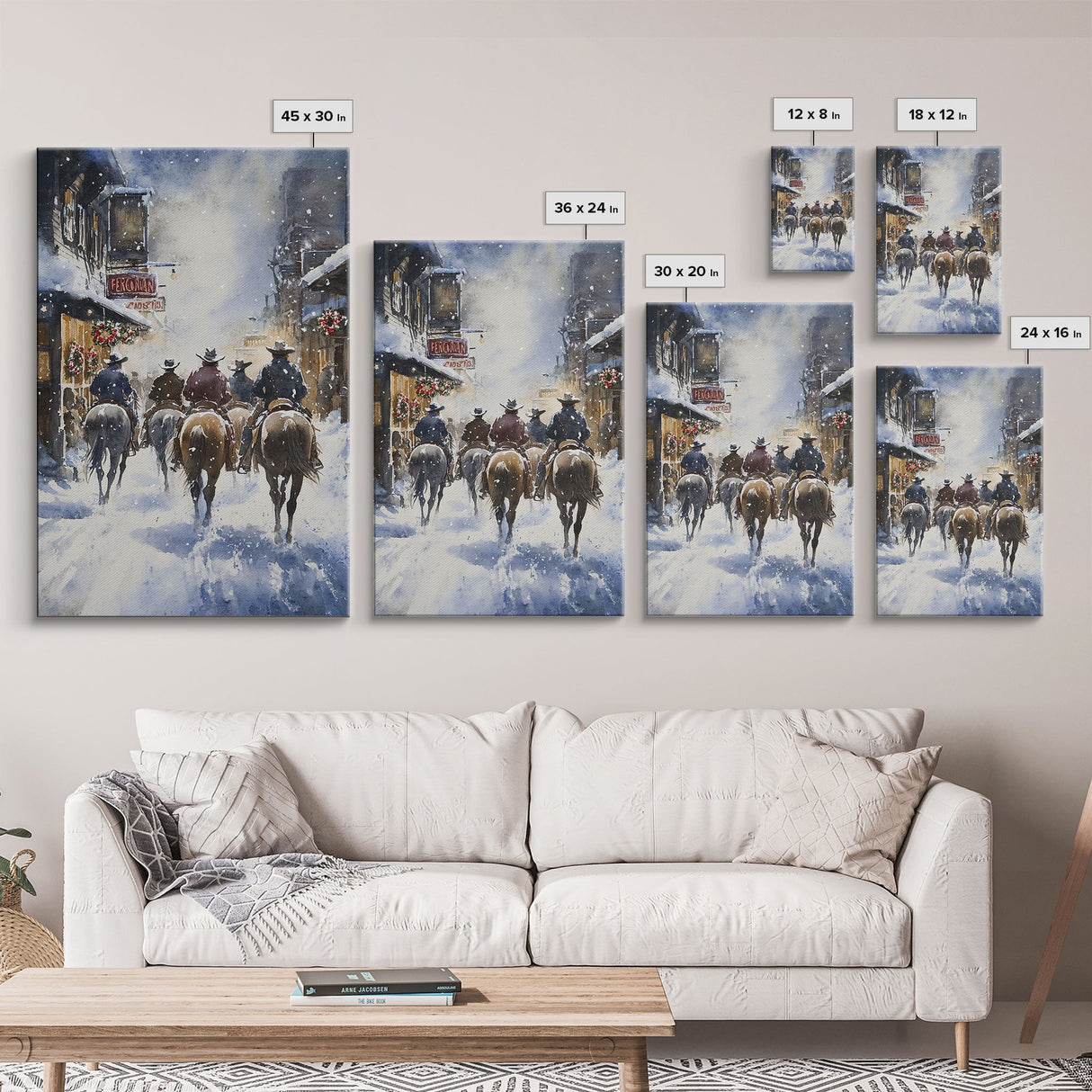 Cowboys Riding Into Town On Christmas, Western Christmas Decor, Framed Canvas Print, Christmas Outdoor Decor, Christmas poster