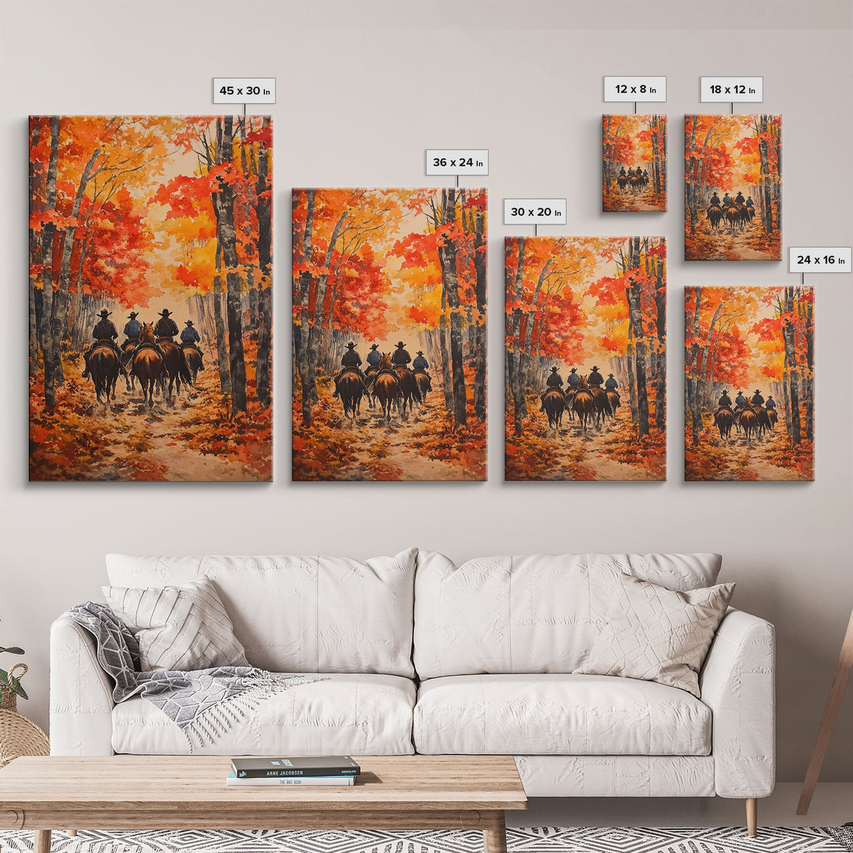 Cowboys Riding Into Town On Thanksgiving, Western Fall Decor, Framed Canvas Print, Autumn Outdoor Decor, Christmas poster