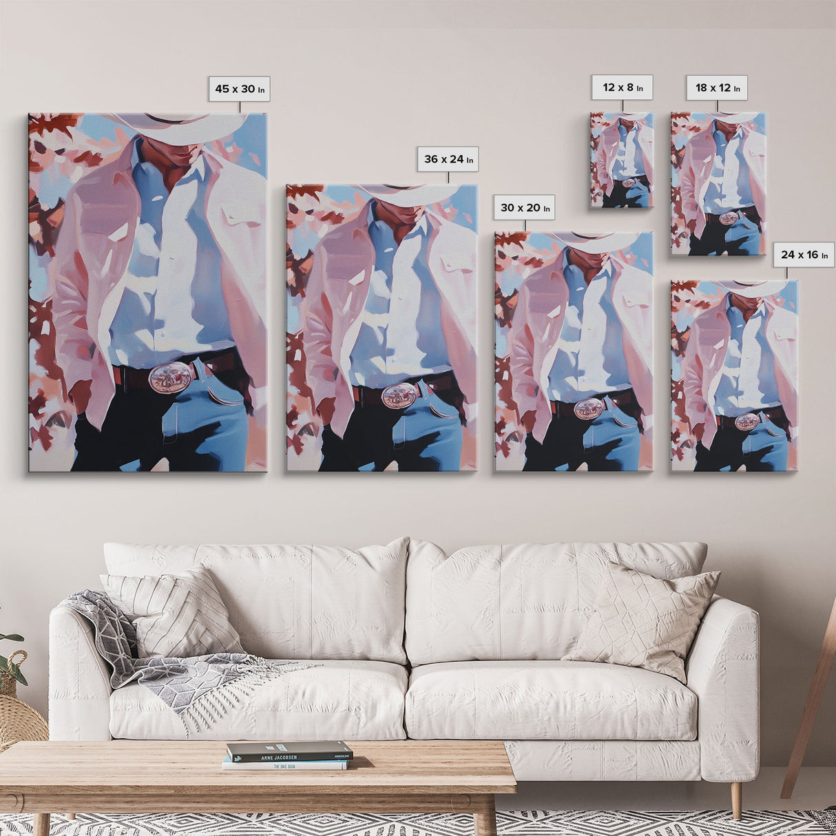 Cowboy Christmas Art Framed Canvas Print, Minimalist Holiday Decor Perfect Seasonal Gift Idea Wall Art 2024