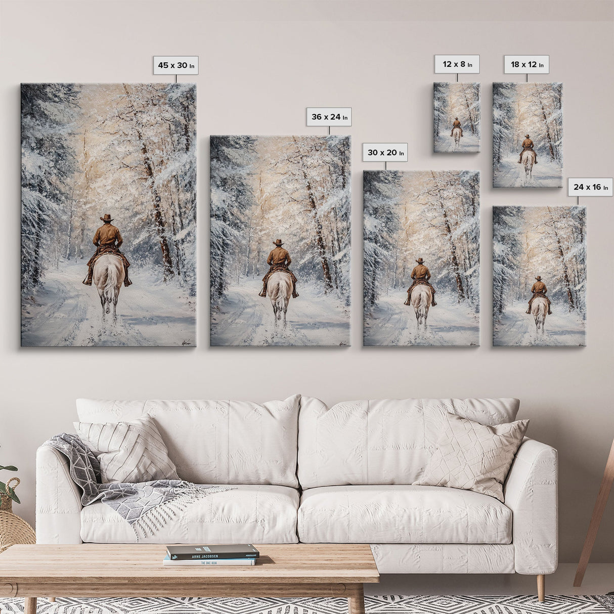 Cowboy by Window with Coffee Framed Canvas Print - Cozy Christmas Wall Art 2024 Rustic Holiday Decor and Gift Idea