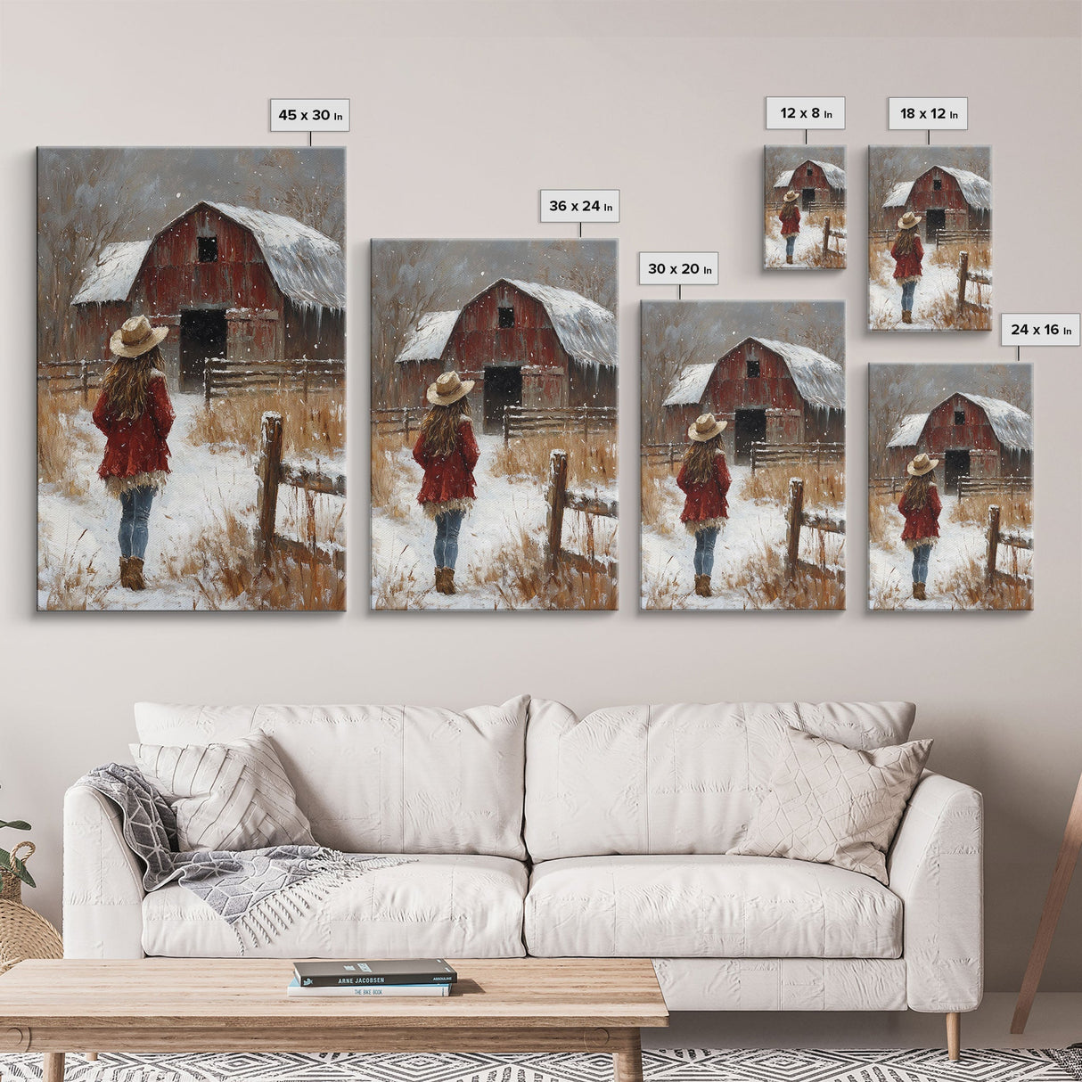 Country Girl with Falling Leaves Canvas Print, Autumn Wall Art, Farmhouse Holiday Decor, Fall Decor, Trendy Wall Art, Framed Canvas Print