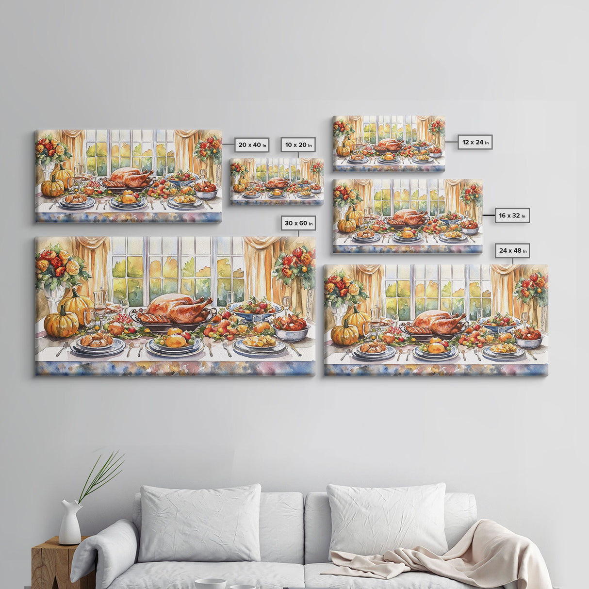 Framed Canvas Print Autumn Thanksgiving Dinner Table Art with Pumpkins, Perfect Fall Home Decor, Seasonal Wall Art, and Gallery Wall Piece