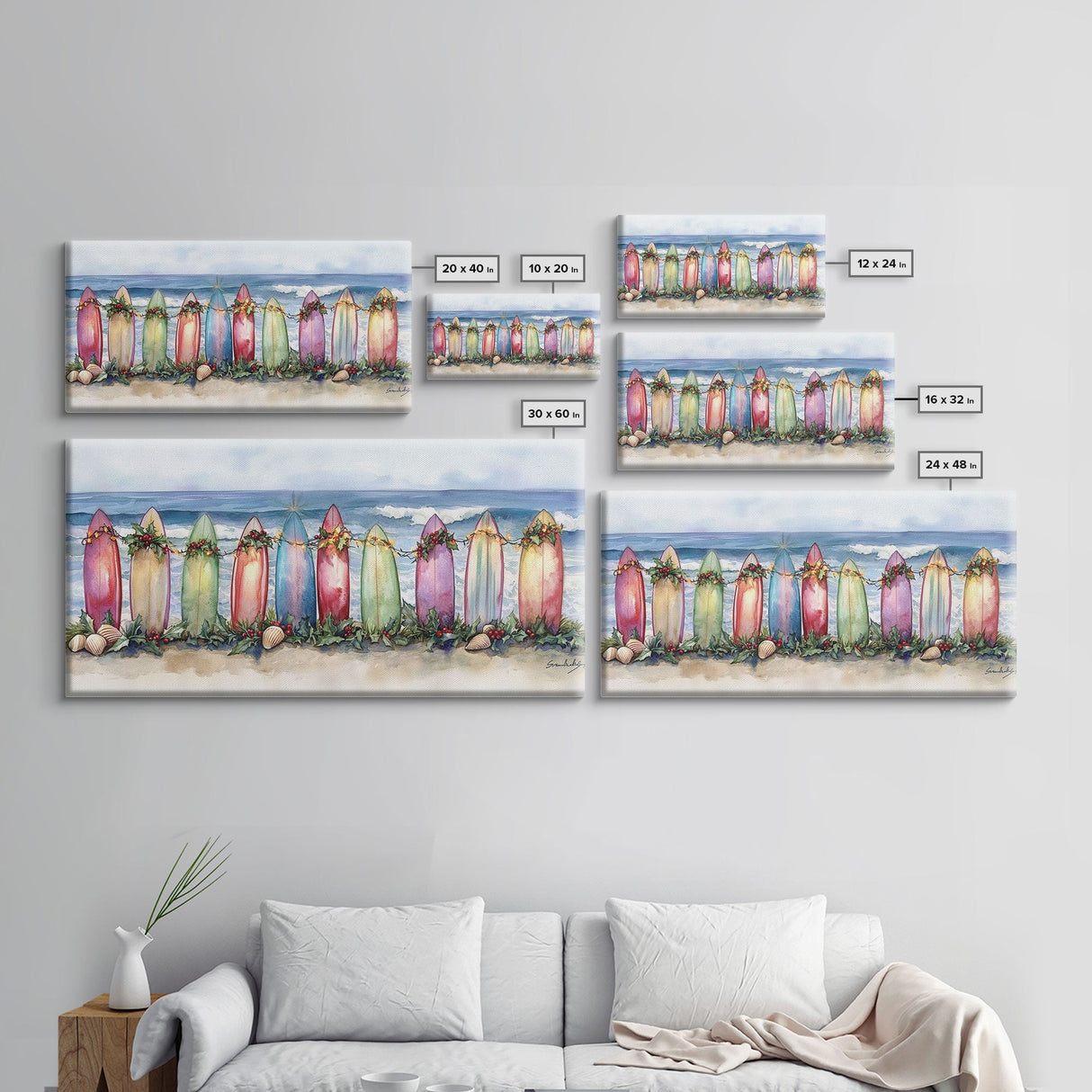 Christmas beach art, tropical Christmas decor, Christmas wall art, canvas print, beach Christmas decor, holiday wall art