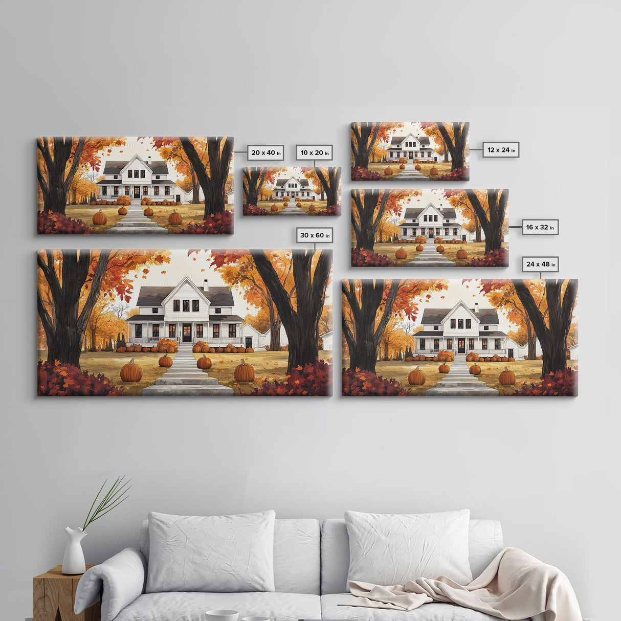 Fall farmhouse pumpkin decor, autumn country home art, rustic fall wall print seasonal wall decor, framed canvas print, autumn farmhouse art