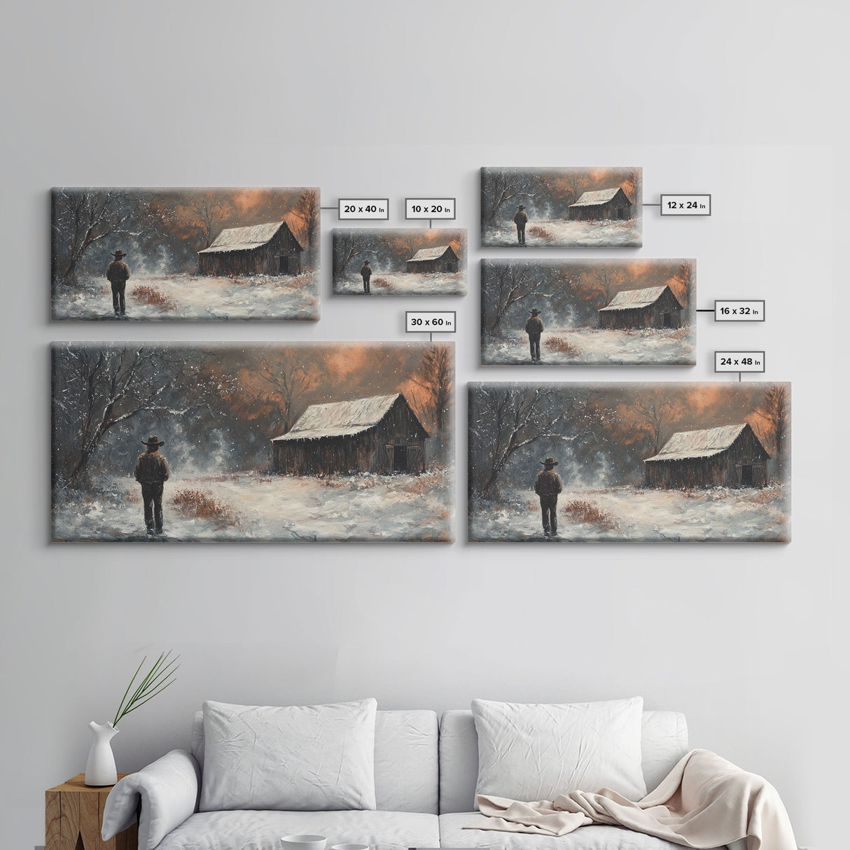 Cowboy On The Farm, Framed Canvas Print Fall Cowboy Wall Art Above Sofa Decor Moody Fall Western Wall Art