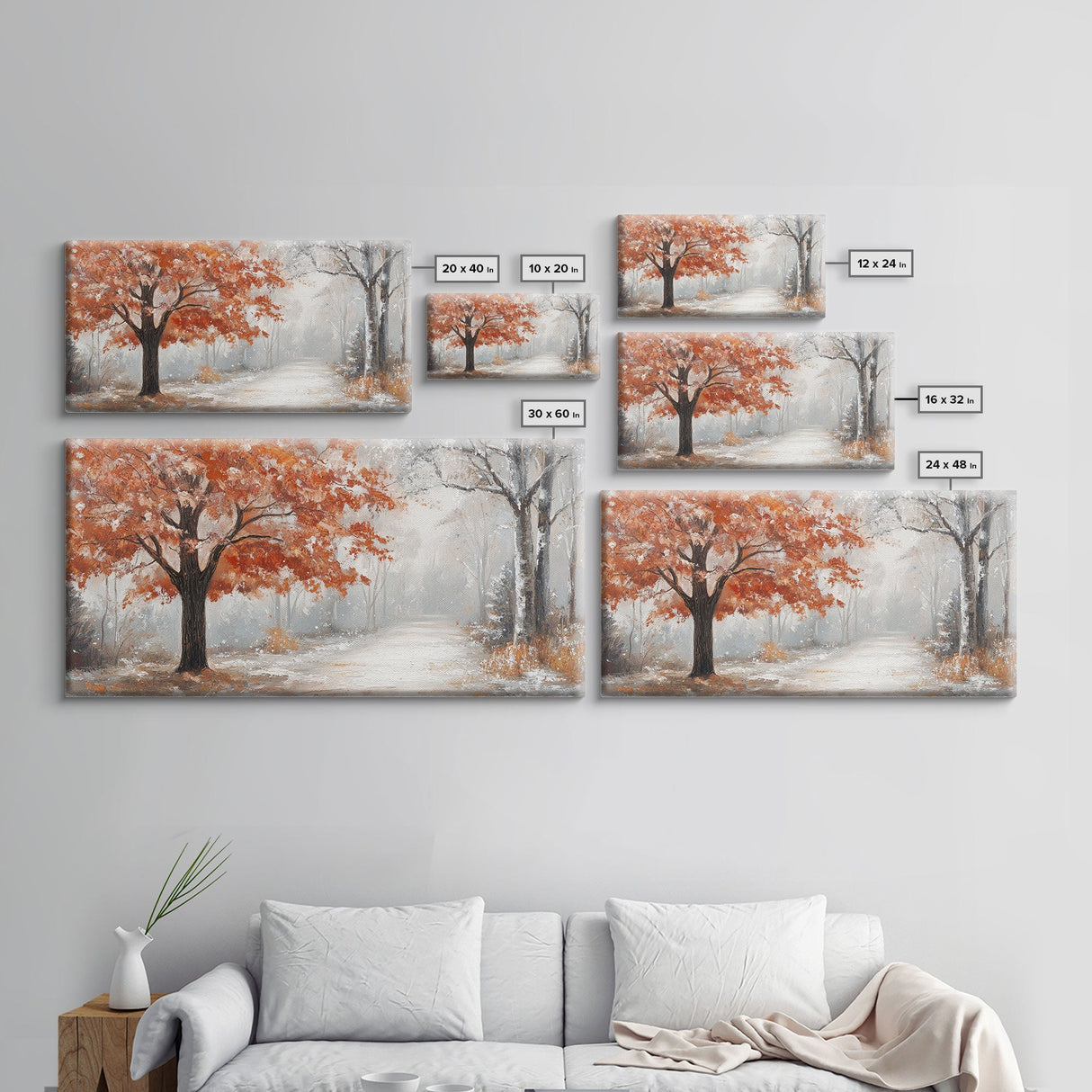 Misty Forest Path with Orange Leaves Framed Canvas Print, Ideal Autumn Decor or Fall Wall Art for Cozy Home Interiors