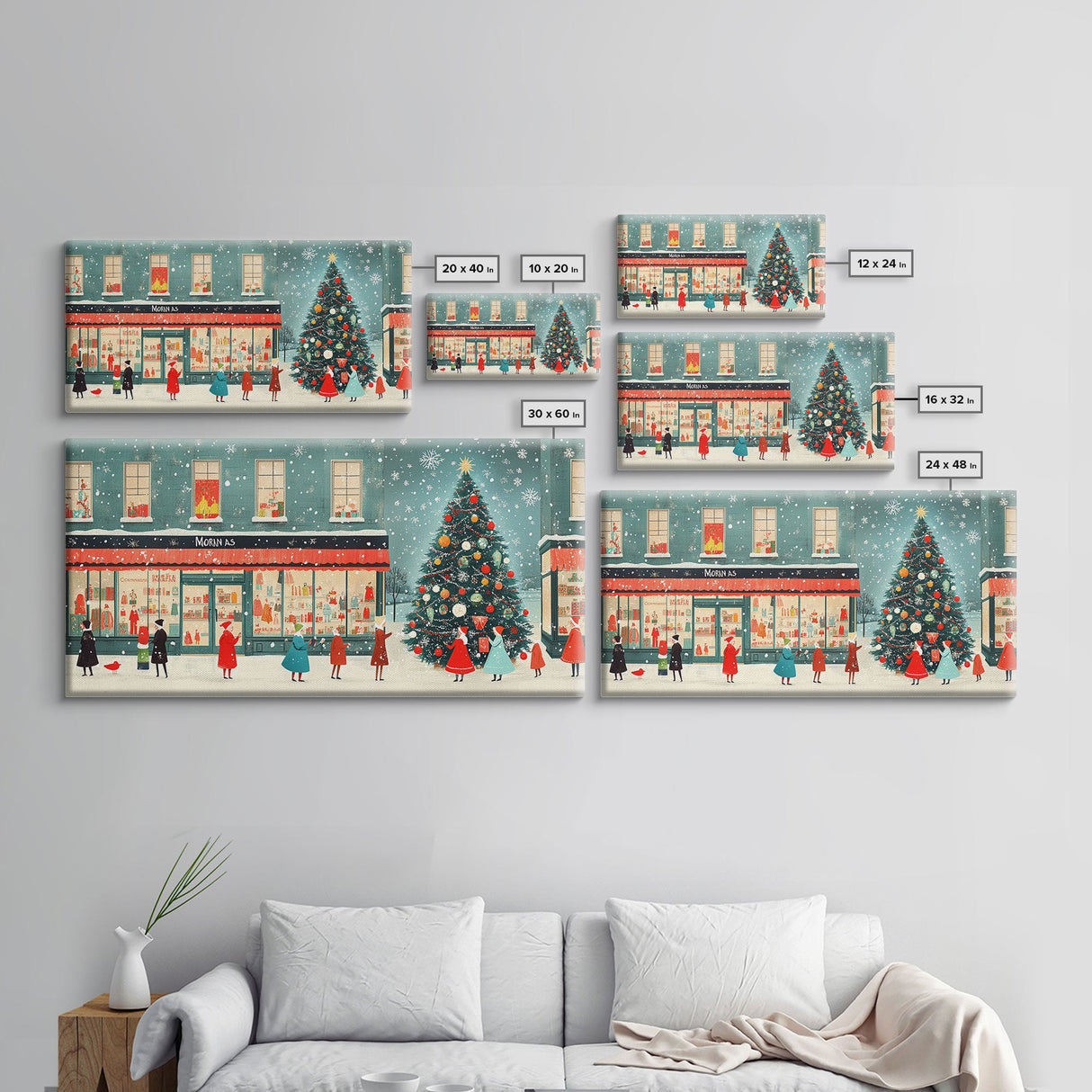 Mid Century Modern Christmas Framed Canvas Print, Retro Holiday Home Decor Christmas Decor, Best Gift Christmas Art, Holiday Wall Art