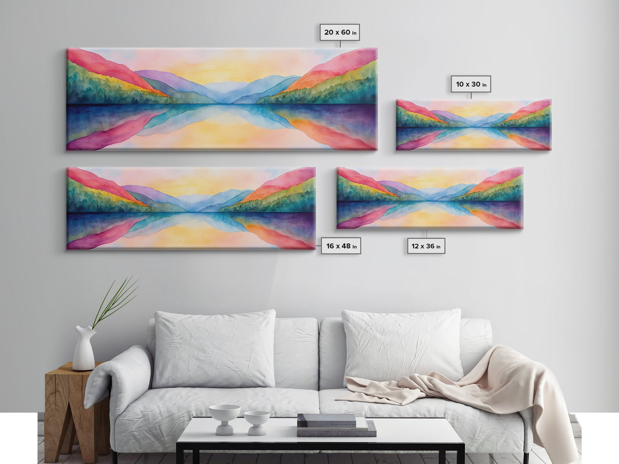 Abstract Watercolor Painting Landscape, Canvas Print, Rainbow Landscape Painting, Nursery Decor, Above Sofa Art