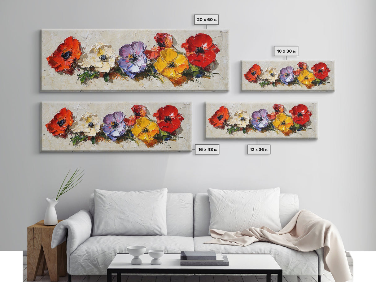 Framed Canvas Wall Art - Wild Flowers - Canvas Print - Impasto Style Oil Painting Print - Floral Botanical Wall Art - Wild Flowers