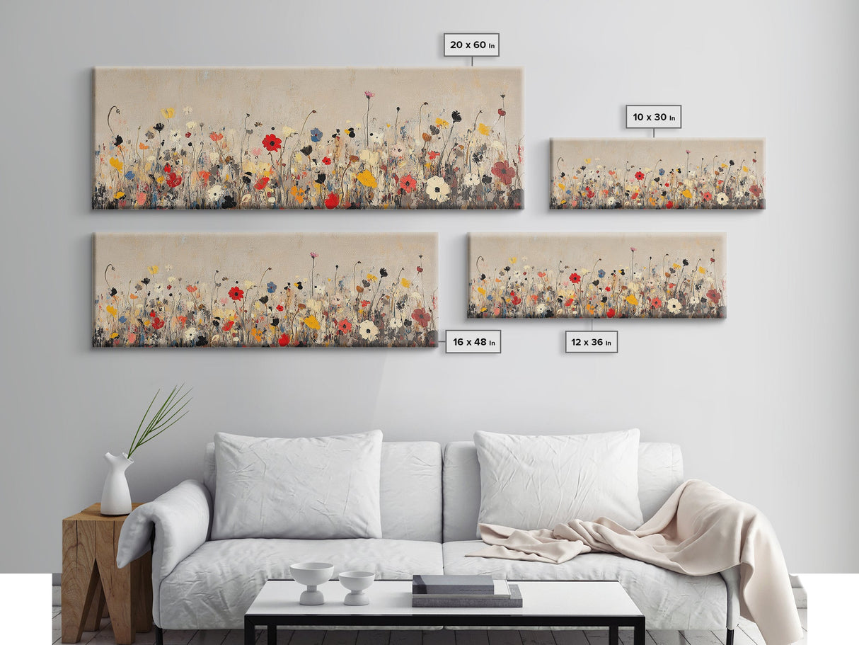Muted Wild Flowers On White Background, Framed Canvas Print, Mother's Day Gift Idea, Wood Frame, Rustic Art, Farmhouse Decor, Boho Art