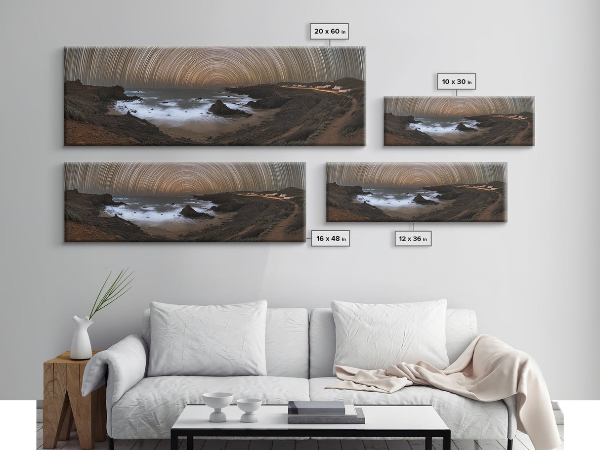 Starry Night Time Lapse Photography Style Print, Panoramic Wall Art, Unique Home Decor, Tilt Of The Earth's Axis