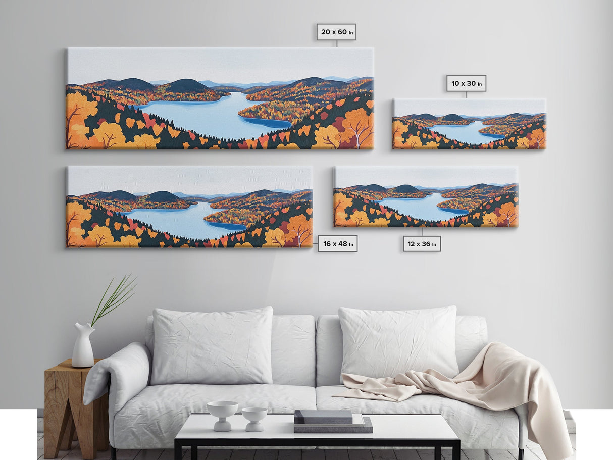 Fall In The Valley, Framed Canvas Print, Wood Framed Wall Art, Panoramic Landscape Painting