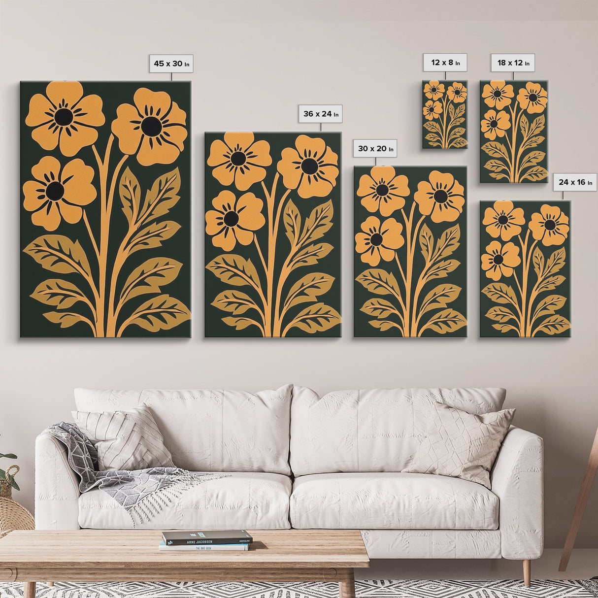 Mid-Century Modern Abstract Floral Canvas Wall Art Print With Wood Frame, Home Decor, Modern Farmhouse Flower Market Decor
