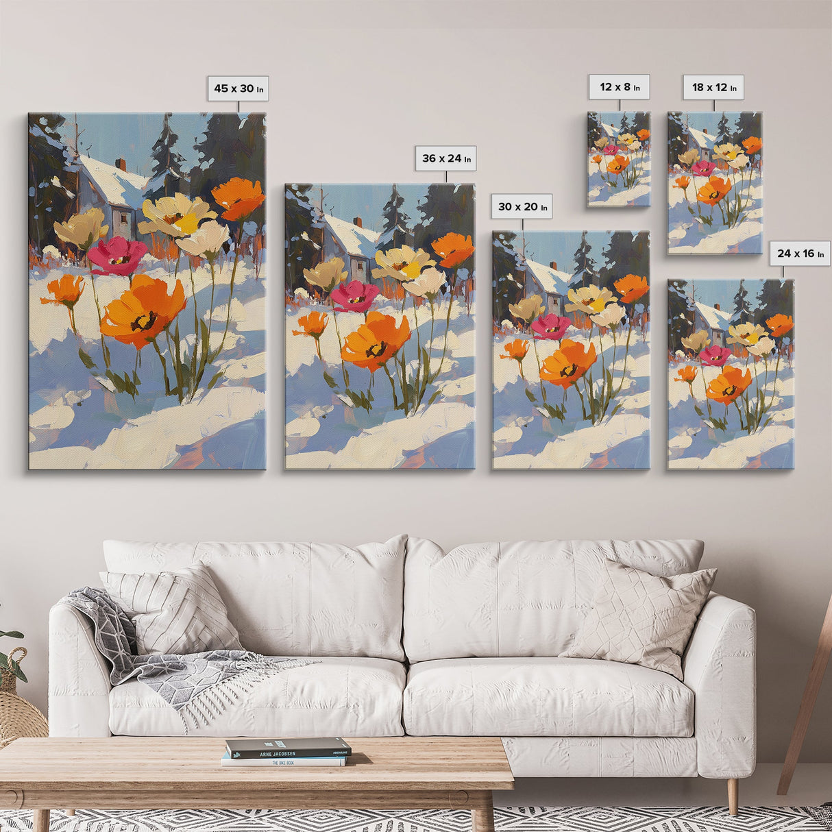 Wild Flowers In The Snow, Framed Canvas Print, Original Floral Painting Print, Modern Wall Art, Modern Custom Art, Winter Art
