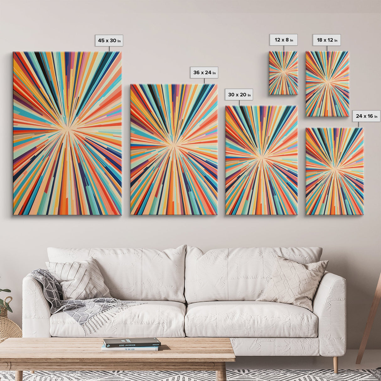 Mid Century Modern Art - Light Speed Tunnel - Vertical Tall Narrow Wall Art - Retro Loft Art - Large Wall Art Painting - Geometric Abstract MCM Art