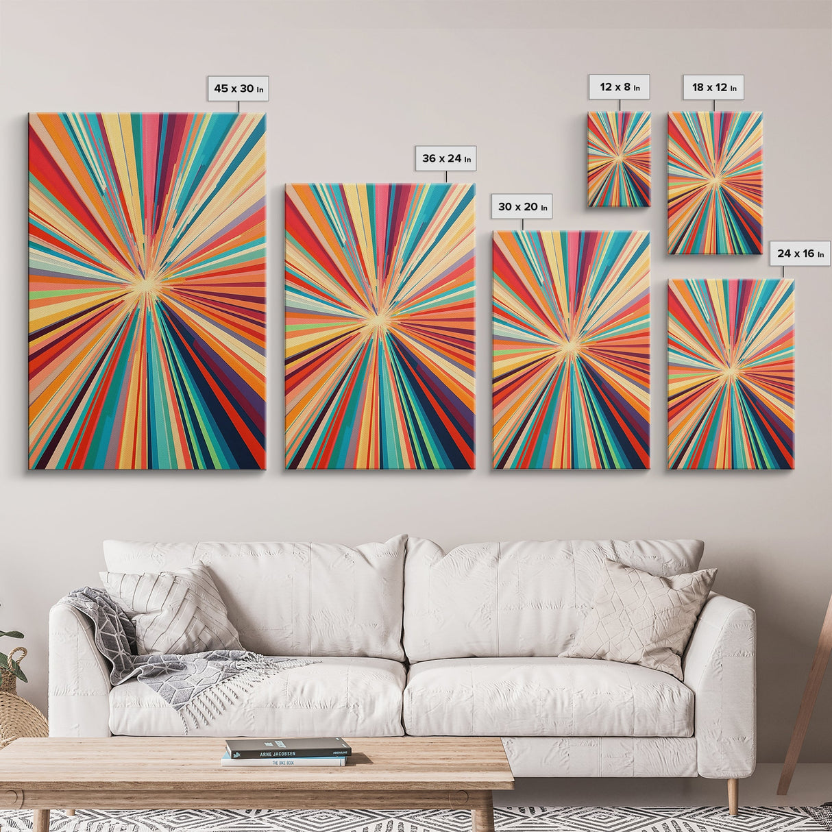 Mid Century Modern Colorful Bohemian Art Print, Wood Framed Wall Art, MCM Style Home Decor, Vertical Narrow Wall Art, Tall Skinny Art