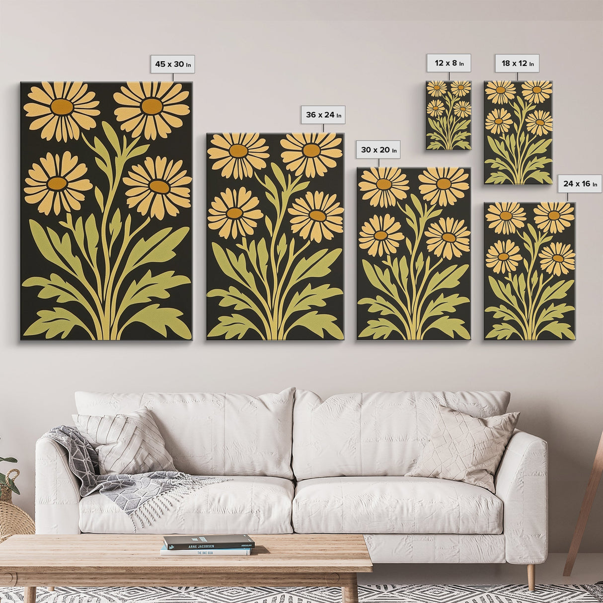 Mid-Century Modern Abstract Flowers, Framed Canvas Print, Style 2