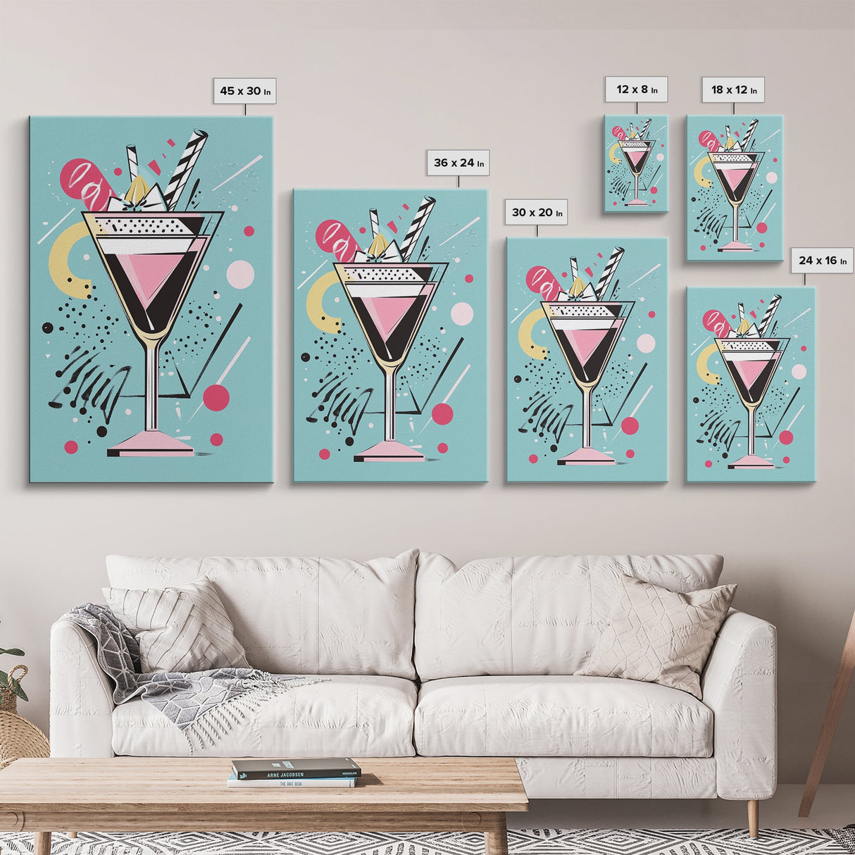 Preppy Martini Print, Framed Canvas Wall Art, Wedding Gift, Preppy Dorm Room Decor, Trendy Wall Art