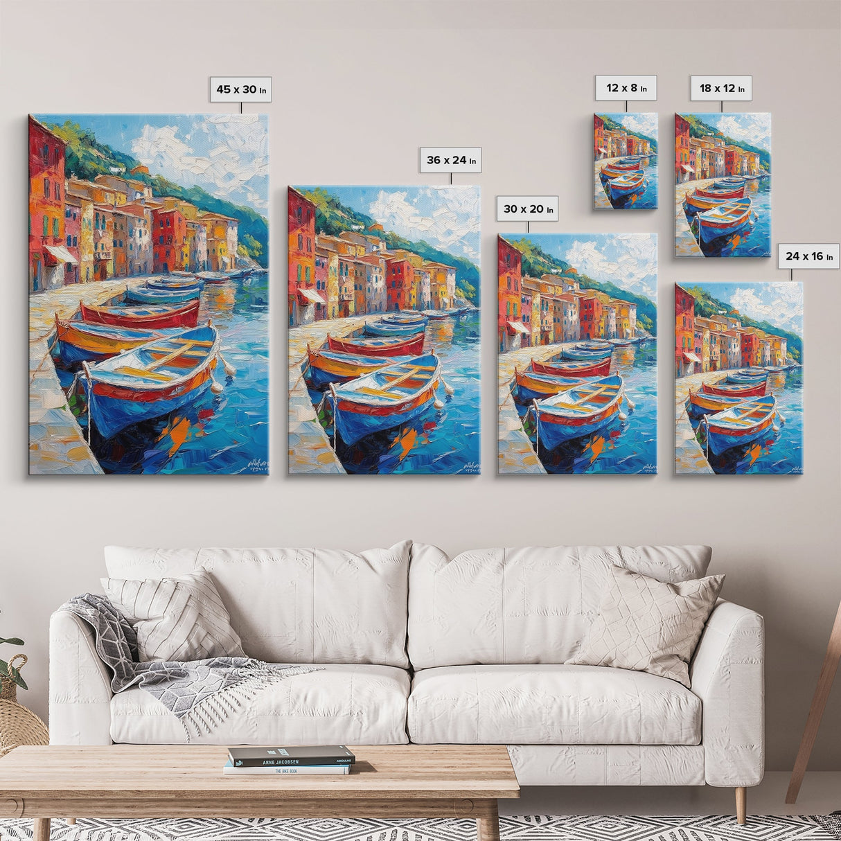 Gondolas at Sunset Framed Canvas Print - Boho Home Decor - Italy Painting - Italian Style Decor - Original Oil Painting Print