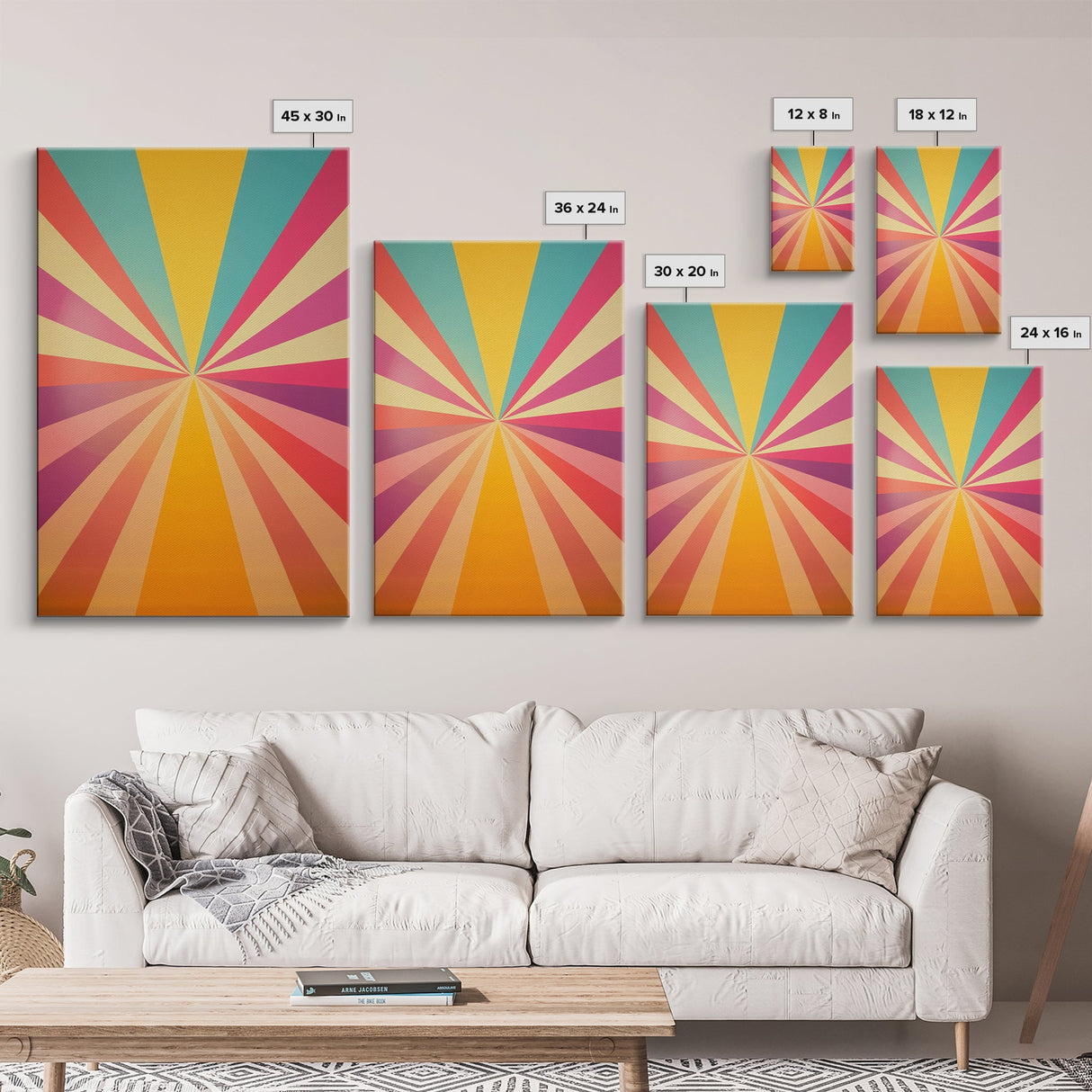 Midcentury Modern Star Burst Pastel Wall Art, Framed Canvas Print, Unique Wall Art, MCM Abstract Wall Decor
