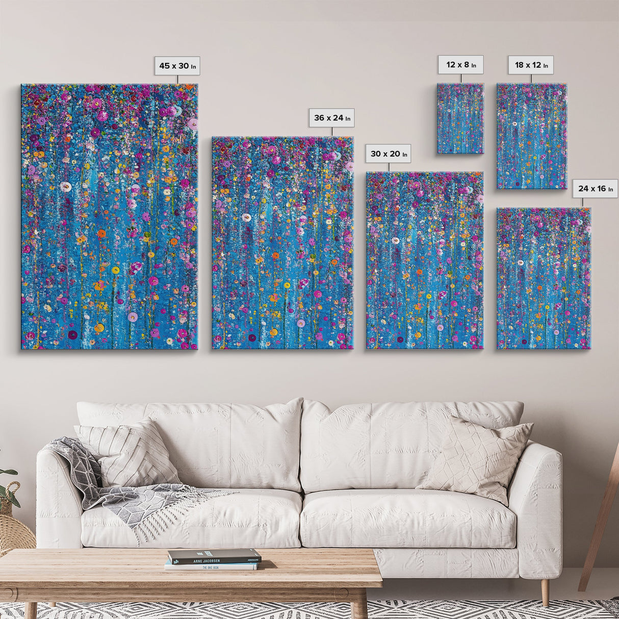 Botanical Wall Art Framed Canvas Print, Bright Blue Wild Flower Painting Print, Flower Painting, Girls Room Decor, Gift For Her