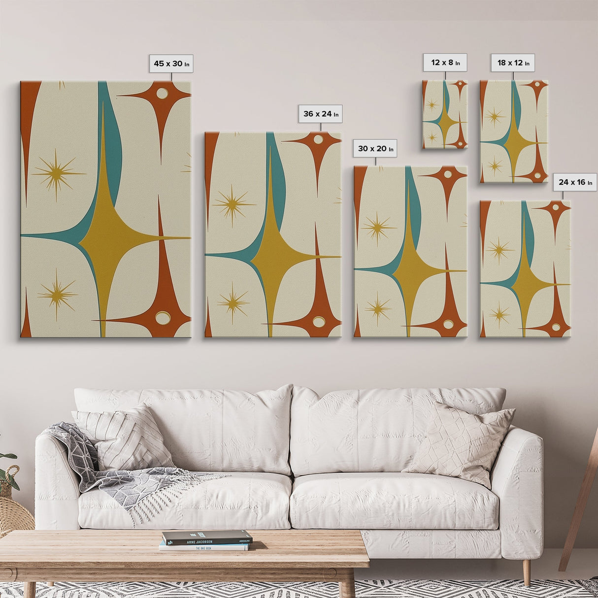 1950s Style Retro Starburst, Pastel Colors, Canvas Print, MCM Wall Art Home Decor